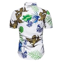Mens Flower Shirt Short Sleeve Casual Floral Print Button Down Hawaiian Shirt Lightweight Lapel Blouse Tops