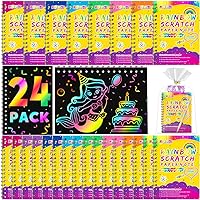 pigipigi Party Favor Toy for Kids: 24 Pack Rainbow Art Scratch Notebook, Colorful Craft Scribble Paper Magic Black Drawing Pad kit, Activity Gift Set for Girl Boy Children Birthday Christmas