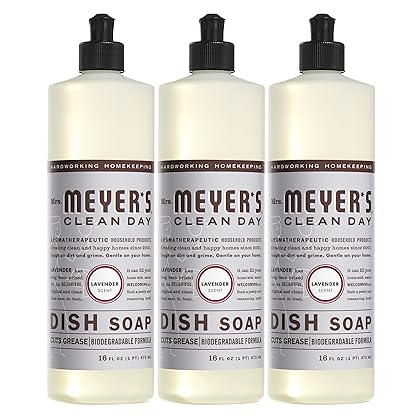 Mrs. Meyer's Liquid Dish Soap, Biodegradable Formula, Lavender, 16 fl. oz - Pack of 3