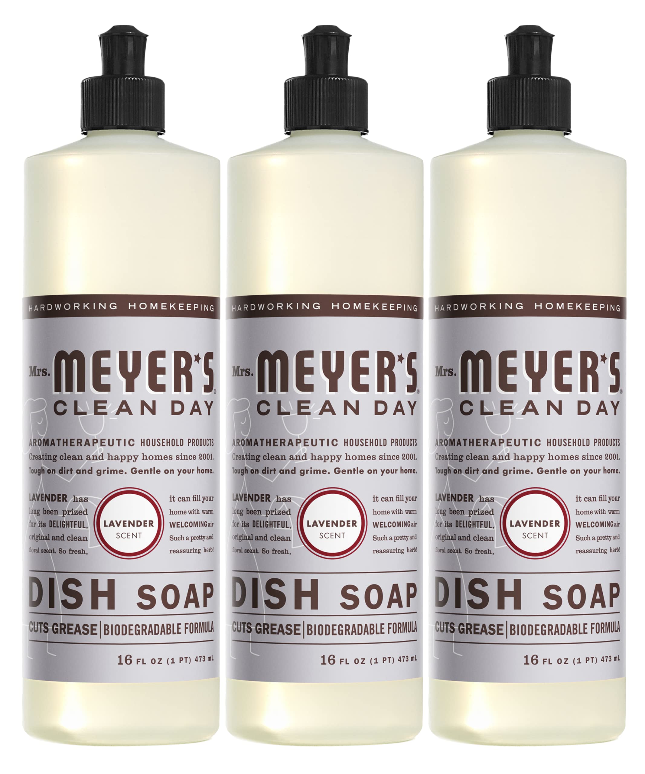 Mrs. Meyer's Liquid Dish Soap, Biodegradable Formula, Lavender, 16 fl. oz - Pack of 3