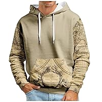 Men's Hoodie Plus Size Graphic Hoodie For Men Vintage Map Print Sweatshirt Casual Athletic Workout Pocket Pullover