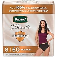 Depend Silhouette Adult Incontinence & Postpartum Bladder Leak Underwear for Women, Maximum Absorbency, Small, Black, 60 Count, Packaging May Vary