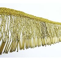 Gold Beaded Fringe Decorative Upholstery Ribbon Curtain Craft Supplies 3 Yards