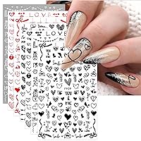 JMEOWIO 12 Sheets Valentines Day Nail Art Stickers Decals Self-Adhesive Pegatinas Uñas Love Heart Nail Supplies Nail Art Design Decoration Accessories