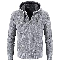 Men's Winter Hoodie Knitted Cardigan Fleece Zip Up Drawstring Hooded Knit Jacket Long Sleeve Slim Sweatshirt Coat