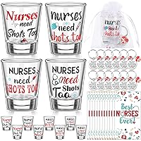48 Pieces Nurse Gifts Include 12 Nurse Shot Glasses 1.8 Oz 12 Keychains 12 Gift Bags 12 Cards Nurse Appreciation Gifts for Nursing Students Graduation Gift Funny Birthday Presents School Gift