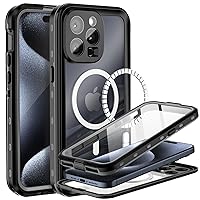 BEASTEK iPhone 15 Pro Max Waterproof Case, TRE Series MagSafe Shockproof Dustproof IP68 Case with Built-in Screen Protector and 360 Anti-Scratch Magnetic Cover, for iPhone 15 Pro Max (6.7'' Black)