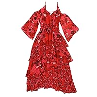 Womens Cold Shoulder A-line Dress, Red, Large