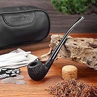 Joyoldelf Smoking Pipe, Briar Tobacco Pipe with Leather Tobacco Pipe Pouch, Churchwarden Pipe with a Metal Pipe Filter, Pipe Screens, Pipe Cleaners and Smoking Accessories