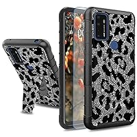 for AT&T Radiant Max 5G/Cricket Dream 5G/Cricket Innovate 5G Case with Tempered Glass Screen Protector, Dual Layer Built-in Kickstand Shockproof Protective Rugged Case, Glitter Cow Print