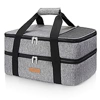 Double Decker Insulated Casserole Carrier for Hot or Cold Food, Lasagna Holder Tote for Potluck Parties/Picnic/Cookouts, Fits 9