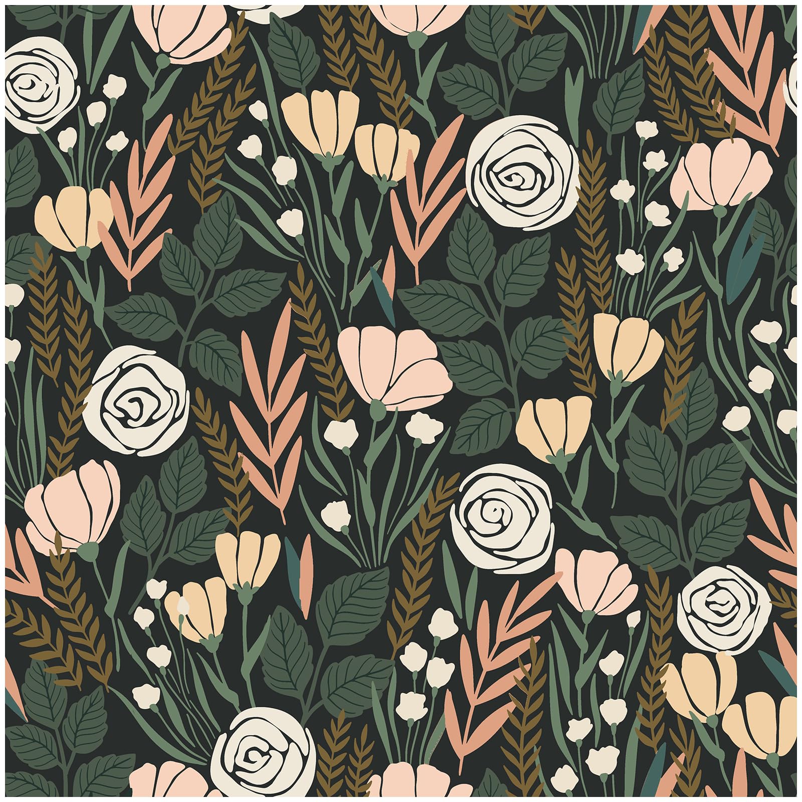 HAOKHOME 93386-5 Peel and Stick Wallpaper Floral Removable Stick on Contact Paper for Bathroom Green/Beige/Black 17.7in x 9.8ft