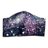 Glitter Fitted Purple galaxy Face Mask, cosmos star nebula outer space, triple layer 100% quilting cotton cloth, nose wire filter pocket washable Head elastic fabric tie adult man woman child boy girl