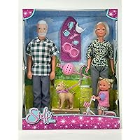 Simba 105733569026 Grandparents with Granddaughter, Set of 3 Dolls, Doll on Bicycle, Doll Clothes, Height 30, 29, 12 cm, Dress up, Gift for Children from 3 Years Old