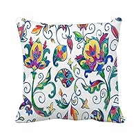 Throw Pillow Cover Watercolor Floral Flower Colorful Abstract Whimsical Paisley Tulips Leaves 20x20 Inches Pillowcase Home Decorative Square Pillow Case Cushion Cover