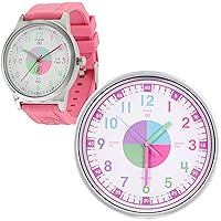 OWLCONIC Telling Time Teaching Clock - Bundled with Kids Watch. Learn to Tell Time Resources. Pink
