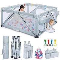 Baby Playpen: Foldable Playpen for Babies and Toddlers Large Play Pen Portable Playpen Fence Indoor Outdoor Kids Safety Area Travel Play Yard with 2 Storage Bags 4 Handlers 50 Balls (59