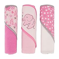Cudlie Buttons & Stitches Baby Girl 3 Pack Rolled/Carded Hooded Towels in Blooming Elephant Print, GS71729