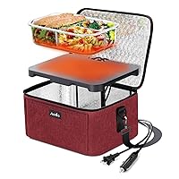 Aotto Mini Portable Oven Food Warmer - 12V 24V 110V 3-in-1 Heated Lunch Box Warmer for Work Reheating and Cooking Meals in Office/Travel/Car/Truck/Hotel/Home Kitchen, Red