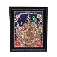 Exotic India Goddess Rajarajeshwari Tanjore Painting | Traditional Colors With 24K Gold | Teakwood Frame | Gold &