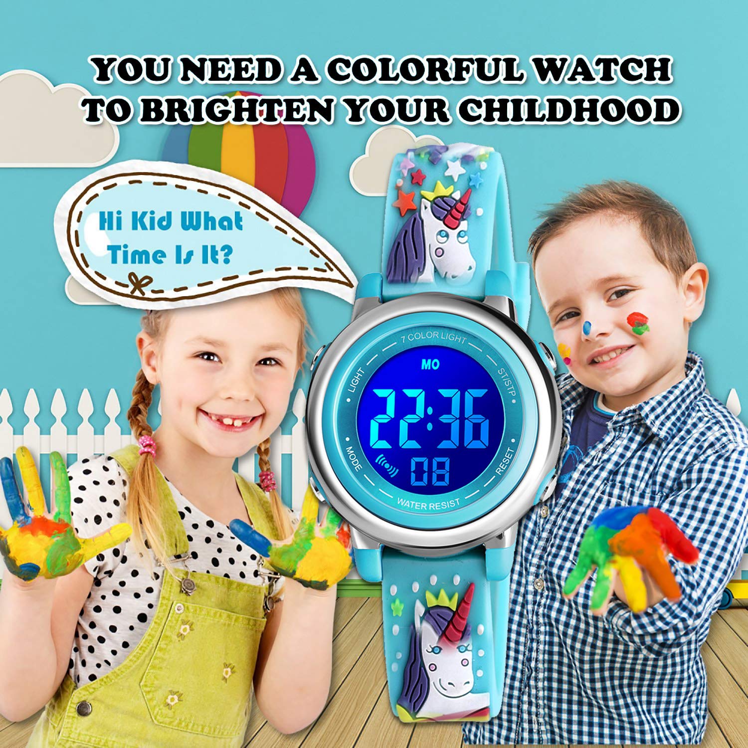 cofuo Kids Digital Sport Waterproof Watch for Girls Boys, Kid Sports Outdoor LED Electrical Watches with Luminous Alarm Stopwatch Child Wristwatch