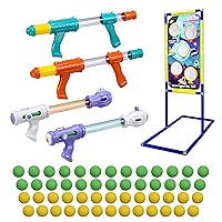 Shooting Game Toy for 6 7 8 9 10+ Years Kids, 4pk Foam Ball Popper Air Guns, Standing Shooting Target and 52 Foam Balls for Boys Girls Indoor Outdoor Play Toys Party Games - Compatible with Nerf Toy