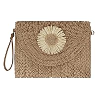 Natural Straw Boho Purse Zipper Wristlet Wallet Handwoven Beach Clutch Bag