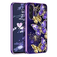 GUAGUA for Samsung Galaxy A54 5G Case Glow in The Dark, Samsung A54 Phone Case, Cute Purple Butterfly Noctilucent Luminous Shockproof Protective Phone Case Galaxy A54 for Girls Women Men Gifts, Purple