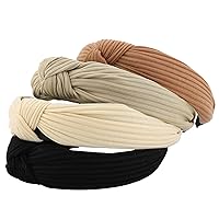4 Pack Knotted Wide Headbands for Women Girls Cute Head Wrap in Solid Color Non-slip Hair Accessories