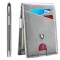 GSOIAX Slim Leather RFID Bifold Wallet for Men with Money Clip and 12 Credit Card Holders - Manimalist Front Pocket Wallet with ID Window,Cool Groove Design,Gift Box included(Retro Grey)