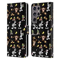 Head Case Designs Officially Licensed Looney Tunes Black Patterns Leather Book Wallet Case Cover Compatible with Samsung Galaxy S24 Ultra 5G