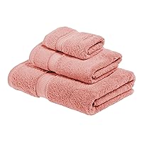 Egyptian Cotton Pile 3 Piece Towel Set, Includes 1 Bath, 1 Hand, 1 Face Towel/Washcloth, Ultra Soft Luxury Towels, Thick Plush Essentials, Guest Bath, Spa, Hotel Bathroom, Tea Rose
