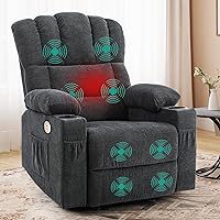 YITAHOME Glider Rocker Recliner Chair with Massage and Heat, Fabric Recliner Chair, Manual Rocking Recliner Chair with 2 Cup Holders, USB Charge Port and Side Pocket,Grey