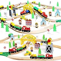 TOY Life Wooden Train Set with Crane Wood Train Tracks 60pcs Toddler Boy Toys for 3 Year Old Boys - Fits Thomas Brio Melisa Chugginton Train Track Set Xmas