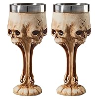 Design Toscano Gothic Scare Skull Goblet Drinking Cups, Set of Two, 7 Inch, Faux Bone Finish, 2 Count