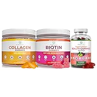 Marine Collagen, Biotin, & Vegan Collagen Bundle, Gummies for Hair Skin and Nails (Bulk - 90 Chews), Joint Care Vitamin, Immune Support, Beauty, Detox & Cleanse, Replace Capsules, Pills