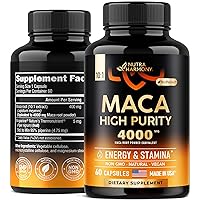 Maca Root for Men & Women - Energy & Stamina Support - 4000 mg High Purity Natural Supplement - Made in USA - Powered with BioPerine - Non-GMO, Vegan - 60 Powder Capsules