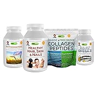 ANDREW LESSMAN Beauty Bundle – 360 Count Each of Healthy Hair, Skin & Nails, Phytoceramides, Essential Omega-3, Plus Free Range Collagen Peptides. Promotes The Appearance of Hair, Skin, Nails & Eyes.