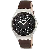 Swatch Skinbrushed Black Dial Brown Leather Men's Watch SYXS102