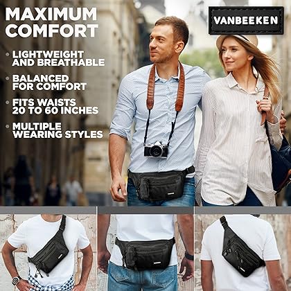 VAN BEEKEN Fanny Pack for Men Women Belt Bag Waist Bag Hip Bag I Waterproof Bum Bag I Supreme Waist Pack Fanny Pack for Hiking Travel Running, Black