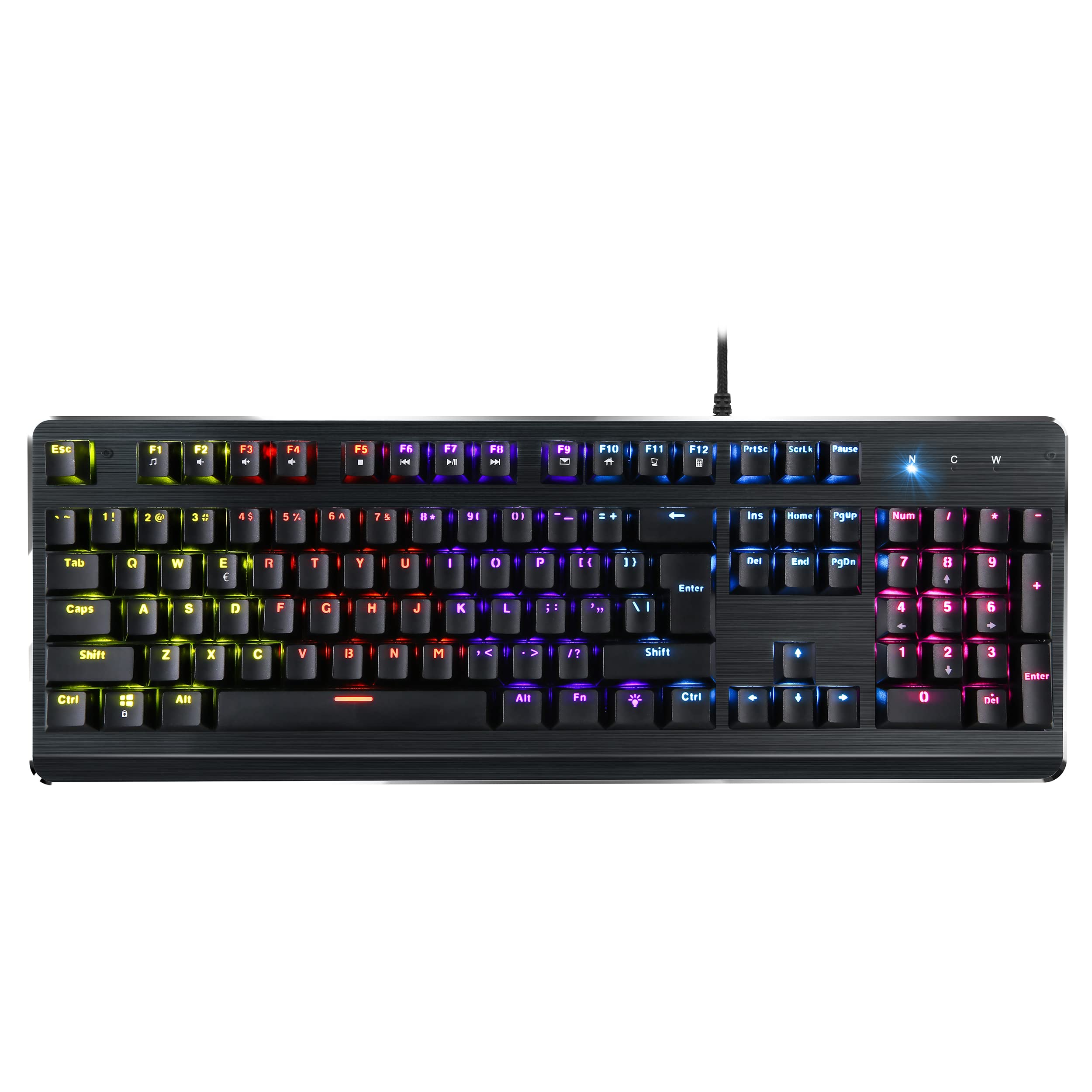 INLAND ProHT Rainbow LED Backlit USB Wired Keyboard with Blue Switches,Durable ABS Keycaps/Anti-Ghosting/Spill-Resistant Mechanical Keyboard for PC Mac Xbox Gamer