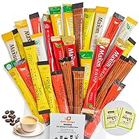 CUTIE MANGO Maxim French Premium Korean Instant Coffee Mix Sampler 6 Flavors Assortment Café Style Camping Party Single Serve Packets 30 Variety Pack (5 Sticks Each) with Complimentary 2 Teabags