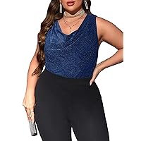 OYOANGLE Women's Plus Size Sparkly Glitter Cowl Neck Draped Front Tank Tops Party Vest Shirts