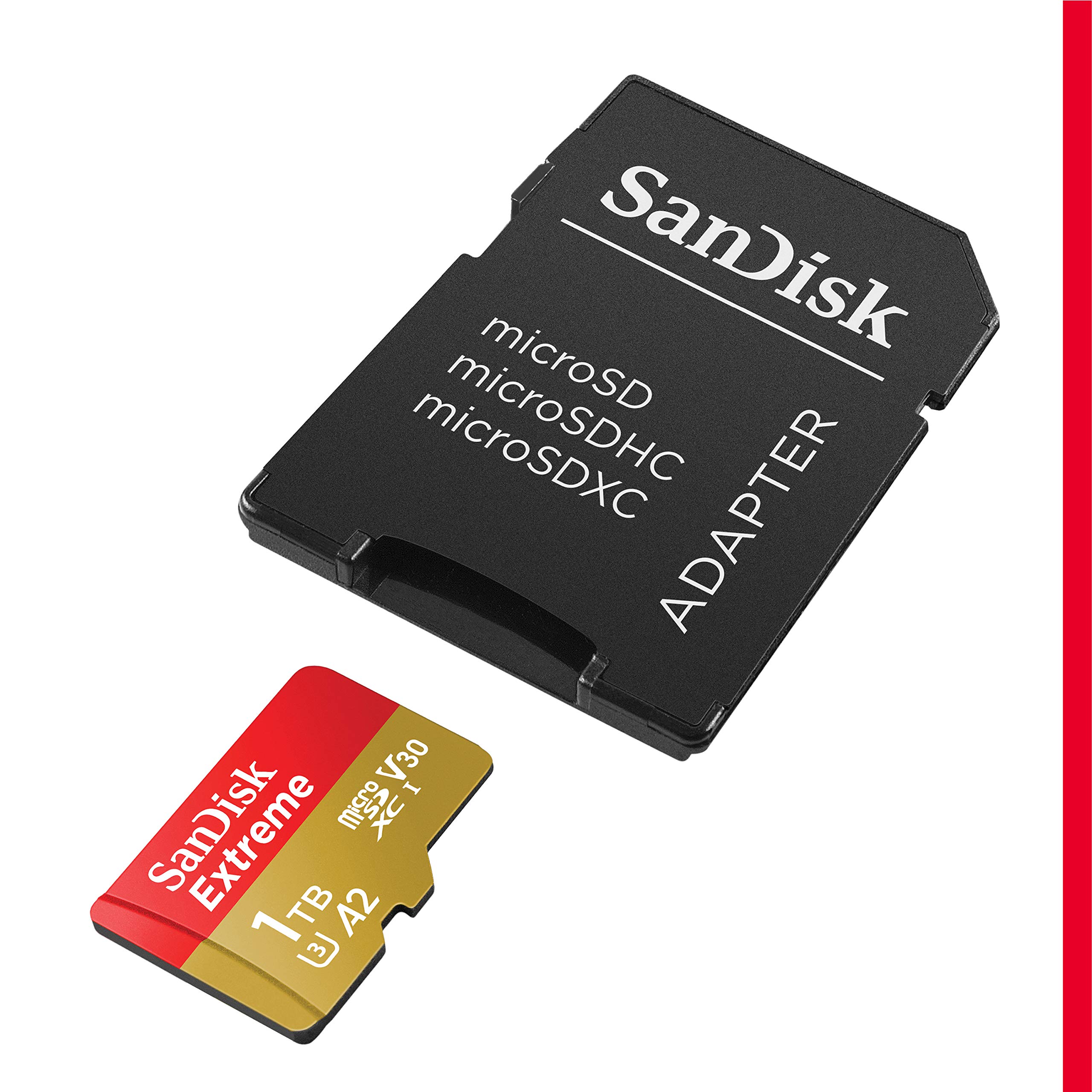 SanDisk 1TB Extreme microSDXC UHS-I Memory Card with Adapter - Up to 160MB/s, C10, U3, V30, 4K, A2, Micro SD - SDSQXA1-1T00-GN6MA