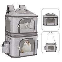 Detachable Double Pet Carrier Backpack for Cats and Small Dogs, Cat Travel Carrier for 2 Cats, Perfect for Traveling/Hiking/Camping, Grey