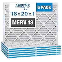 Aerostar 18x20x1 MERV 13 Pleated Air Filter, AC Furnace Air Filter, 6-Pack (Actual Size: 17 3/4