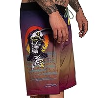 Sullen River Reapers SCM3903 New Water-Resistant Tattoo Graphic Board Shorts for Men