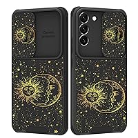 for Samsung Galaxy S22 Plus Case with Slide Camera Cover Cute Sun Moon Stars Design for Women Girls Anti-Scratch Hard PC Shockproof Protective Phone Case for Samsung S22 Plus 6.6 Inch