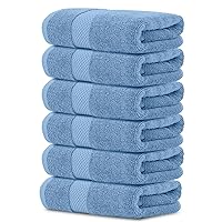 White Classic Luxury Hand Towels | Cotton Hotel spa Bathroom Towel | 16x30 | 6 Pack | Light Blue