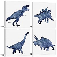 HOMEOART Boys Room Decor Dinosaur Wall Art Nursery Kids Bedroom Wall Decor Blue and White Canvas Prints Framed Ready to Hang,12x12inchx4Panels